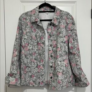 Floral Gray and Pink Denim Jacket